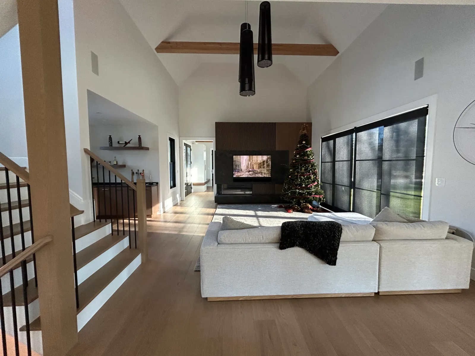 Kitchen painting detail — crisp white trim and cabinets after full repaint